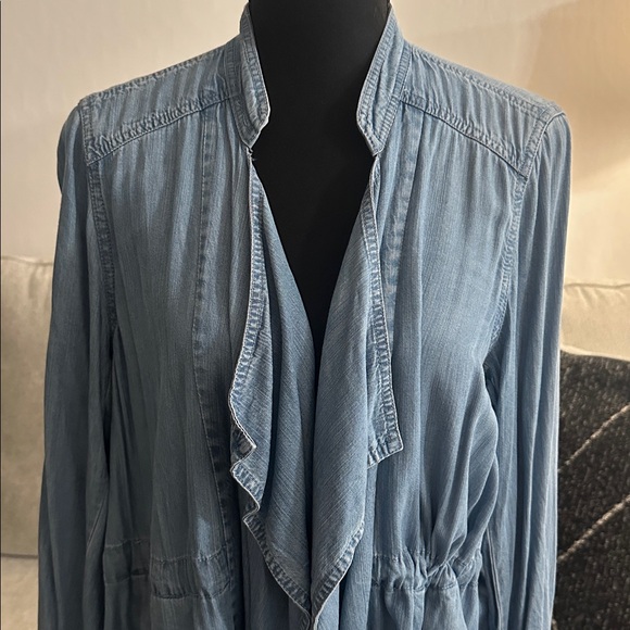 Blue Ruffled Open Front Poncho Jacket - Picture 3 of 6